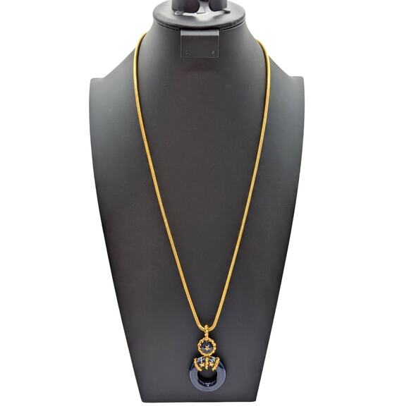 Nautical Navy Enamel Life Preserver Pendant Gold Tone Long Snake Chain Necklace - Picture 6 of 6